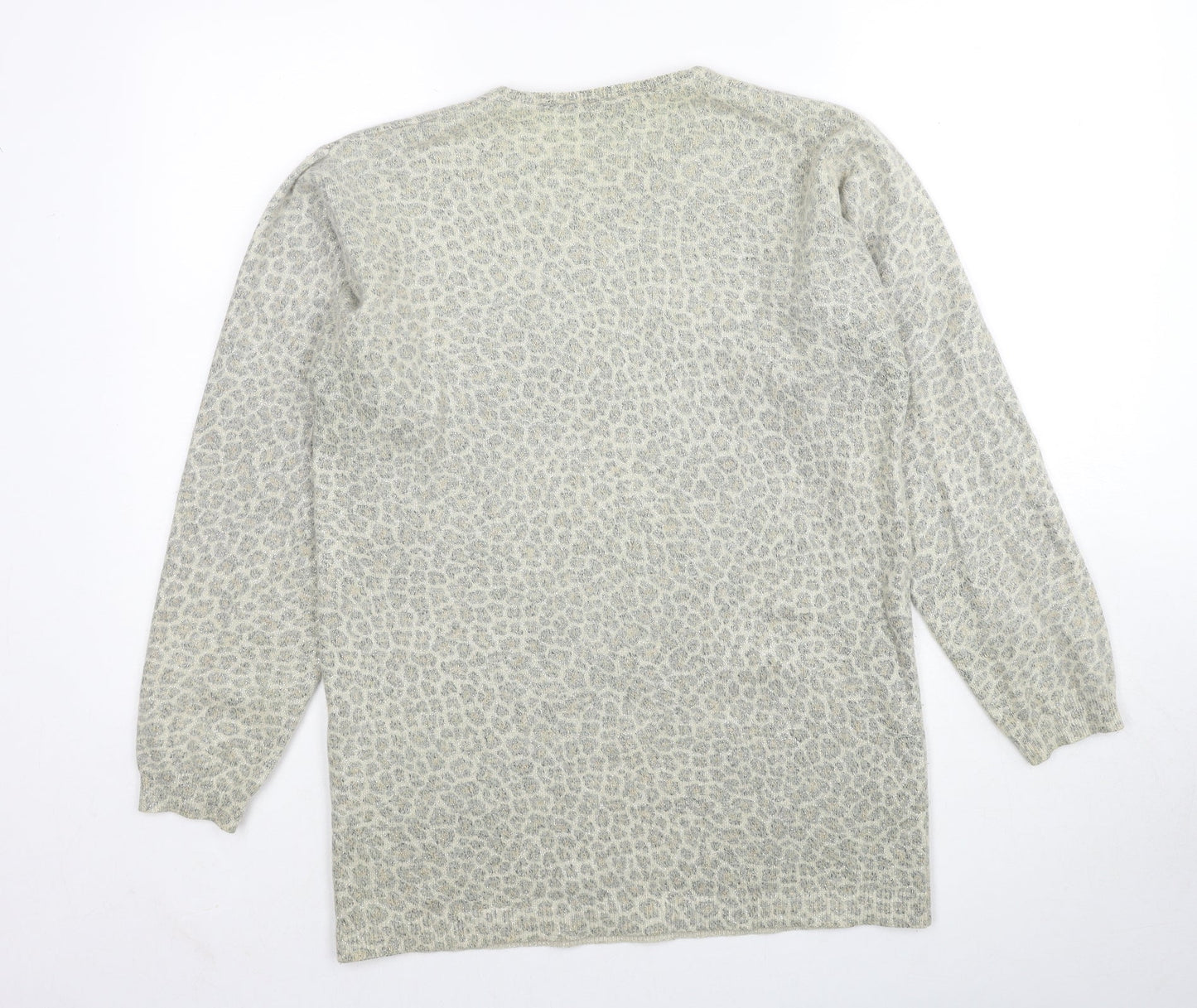 Carrini Womens Beige Round Neck Animal Print Polyester Pullover Jumper Size S - Size S/M Leopard Print