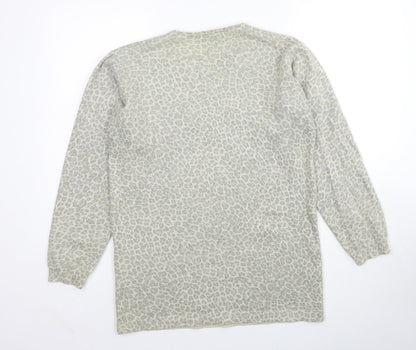 Carrini Womens Beige Round Neck Animal Print Polyester Pullover Jumper Size S - Size S/M Leopard Print