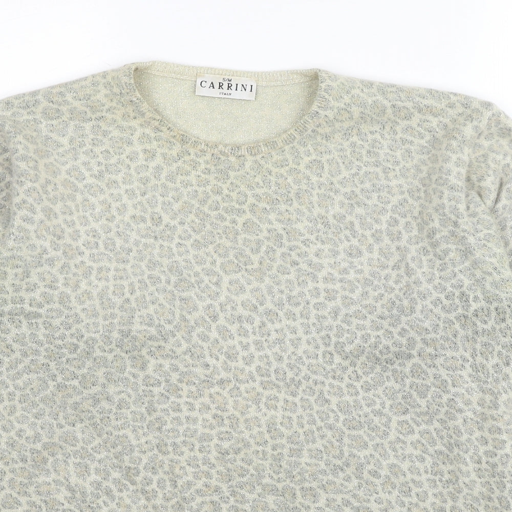 Carrini Womens Beige Round Neck Animal Print Polyester Pullover Jumper Size S - Size S/M Leopard Print