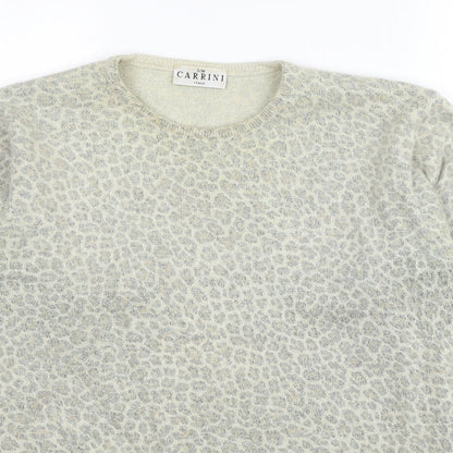 Carrini Womens Beige Round Neck Animal Print Polyester Pullover Jumper Size S - Size S/M Leopard Print