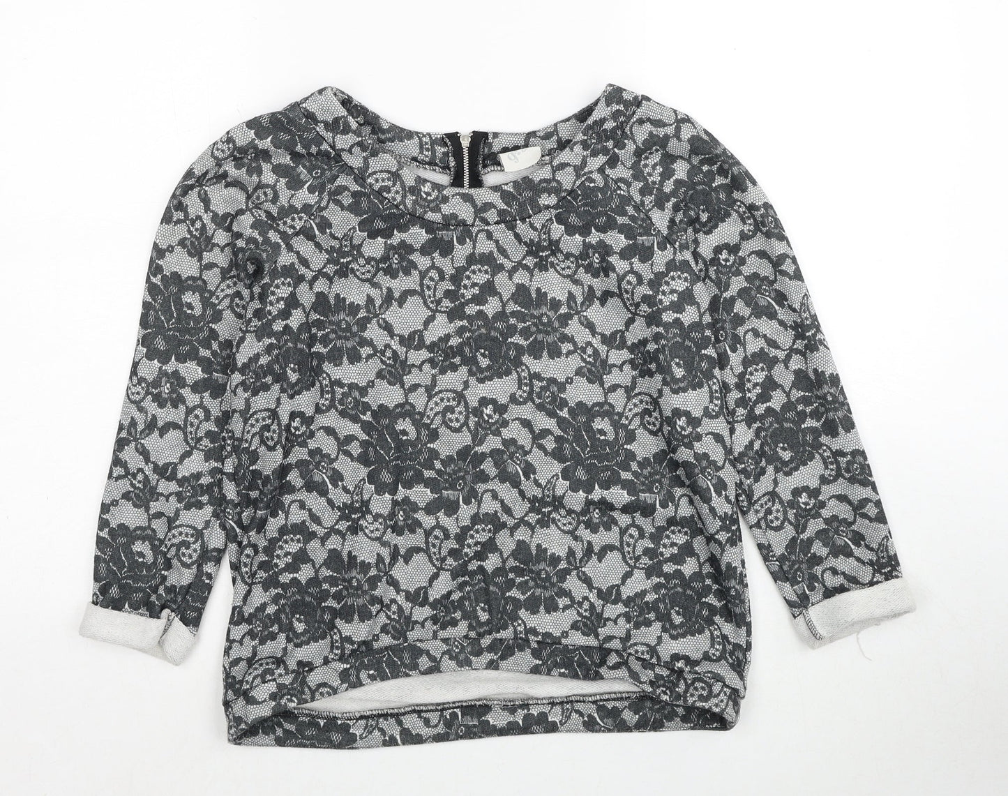 George Womens Grey Round Neck Floral Polyester Pullover Jumper Size 8