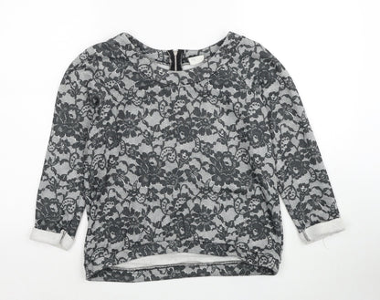 George Womens Grey Round Neck Floral Polyester Pullover Jumper Size 8