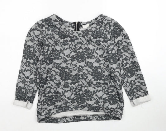 George Womens Grey Round Neck Floral Polyester Pullover Jumper Size 8