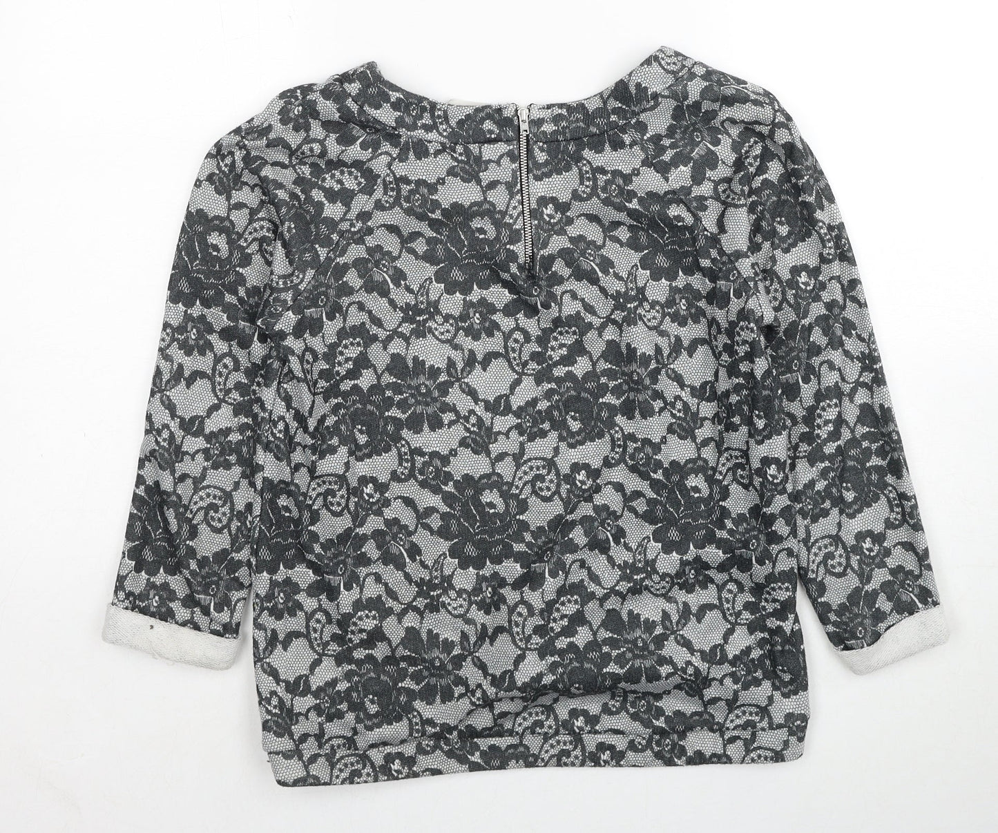 George Womens Grey Round Neck Floral Polyester Pullover Jumper Size 8