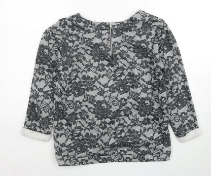 George Womens Grey Round Neck Floral Polyester Pullover Jumper Size 8