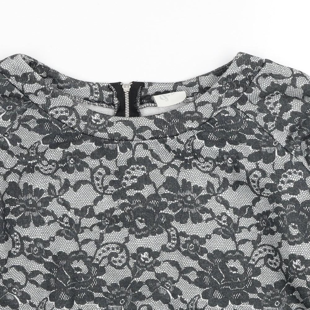 George Womens Grey Round Neck Floral Polyester Pullover Jumper Size 8