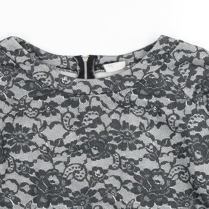 George Womens Grey Round Neck Floral Polyester Pullover Jumper Size 8