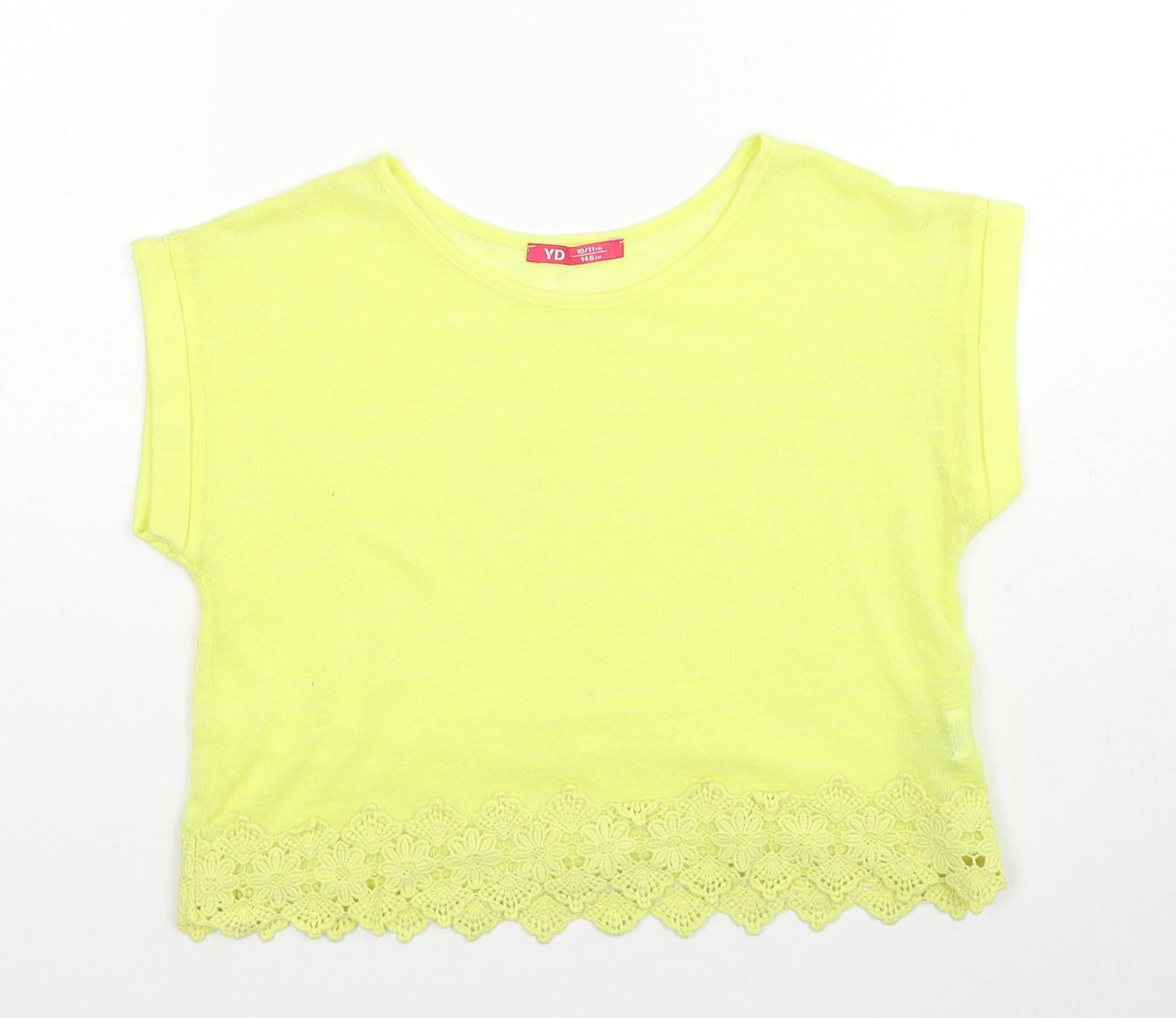 Young Dimension Girls Yellow Polyester Basic T-Shirt Size 10-11 Years Round Neck Pullover
