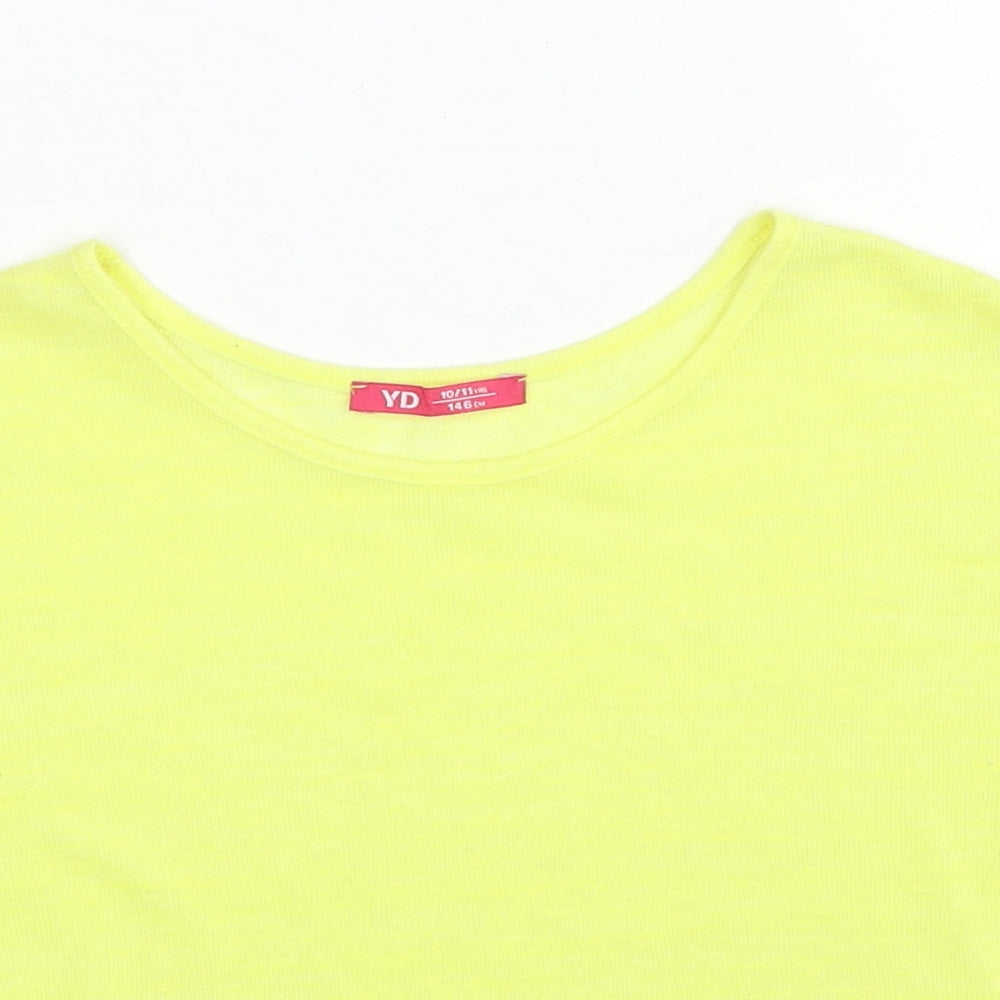 Young Dimension Girls Yellow Polyester Basic T-Shirt Size 10-11 Years Round Neck Pullover