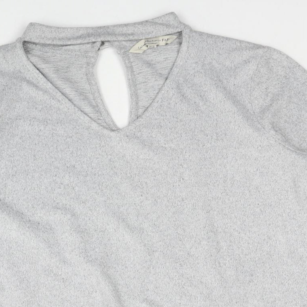 F&F Womens Grey V-Neck Polyester Pullover Jumper Size 14