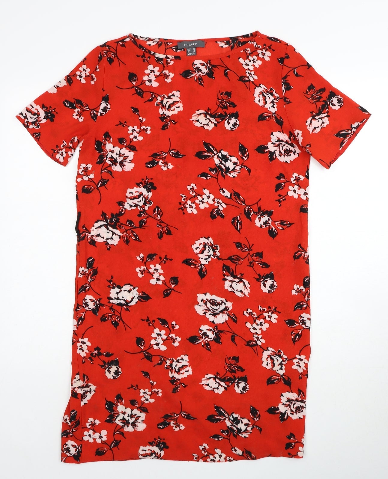 Primark Womens Red Floral Polyester A-Line Size 10 Round Neck Pullover