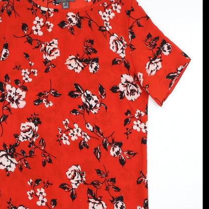Primark Womens Red Floral Polyester A-Line Size 10 Round Neck Pullover