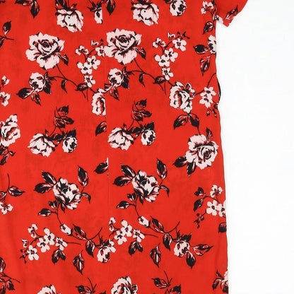Primark Womens Red Floral Polyester A-Line Size 10 Round Neck Pullover