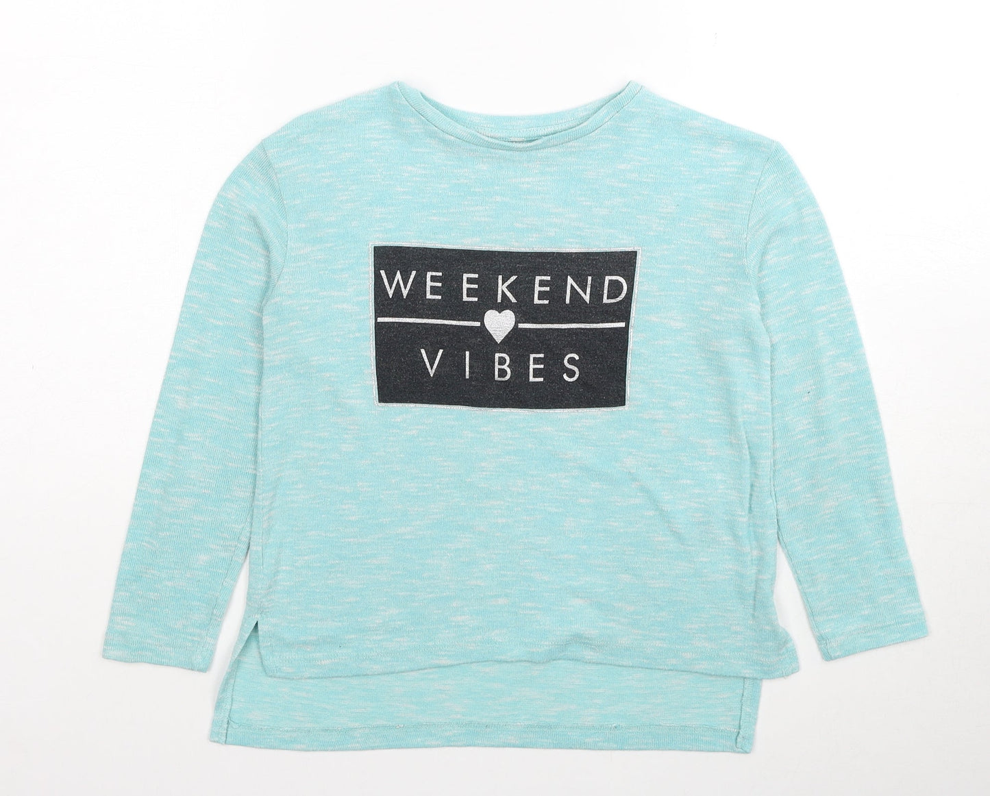 Young Dimension Girls Blue Round Neck Geometric Polyester Pullover Jumper Size 7-8 Years Pullover - Weekend Vibes