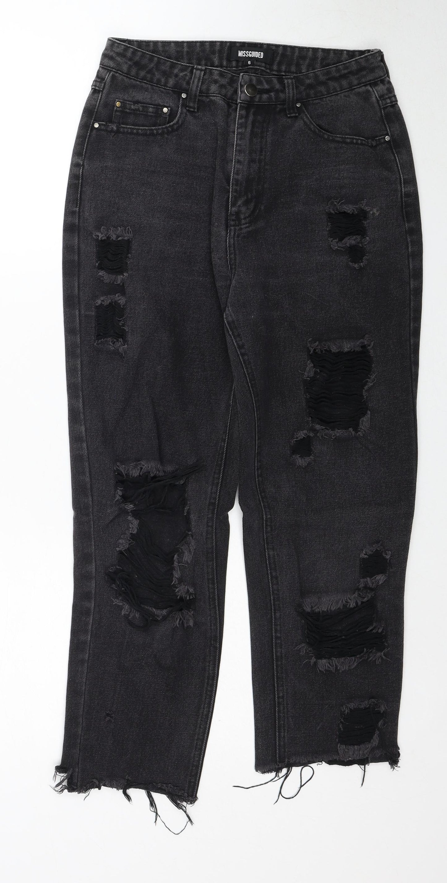 Missguided Womens Black Cotton Straight Jeans Size 8 Regular Zip