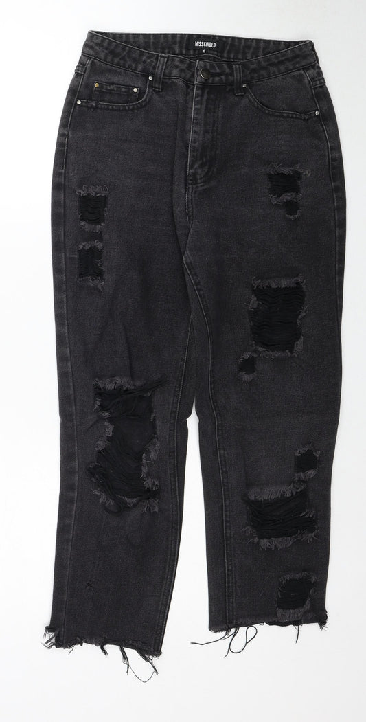 Missguided Womens Black Cotton Straight Jeans Size 8 Regular Zip