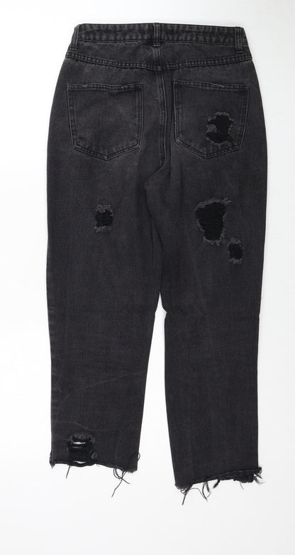 Missguided Womens Black Cotton Straight Jeans Size 8 Regular Zip