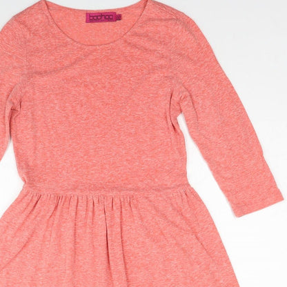 Boohoo Womens Pink Cotton Fit & Flare Size 10 Round Neck Pullover