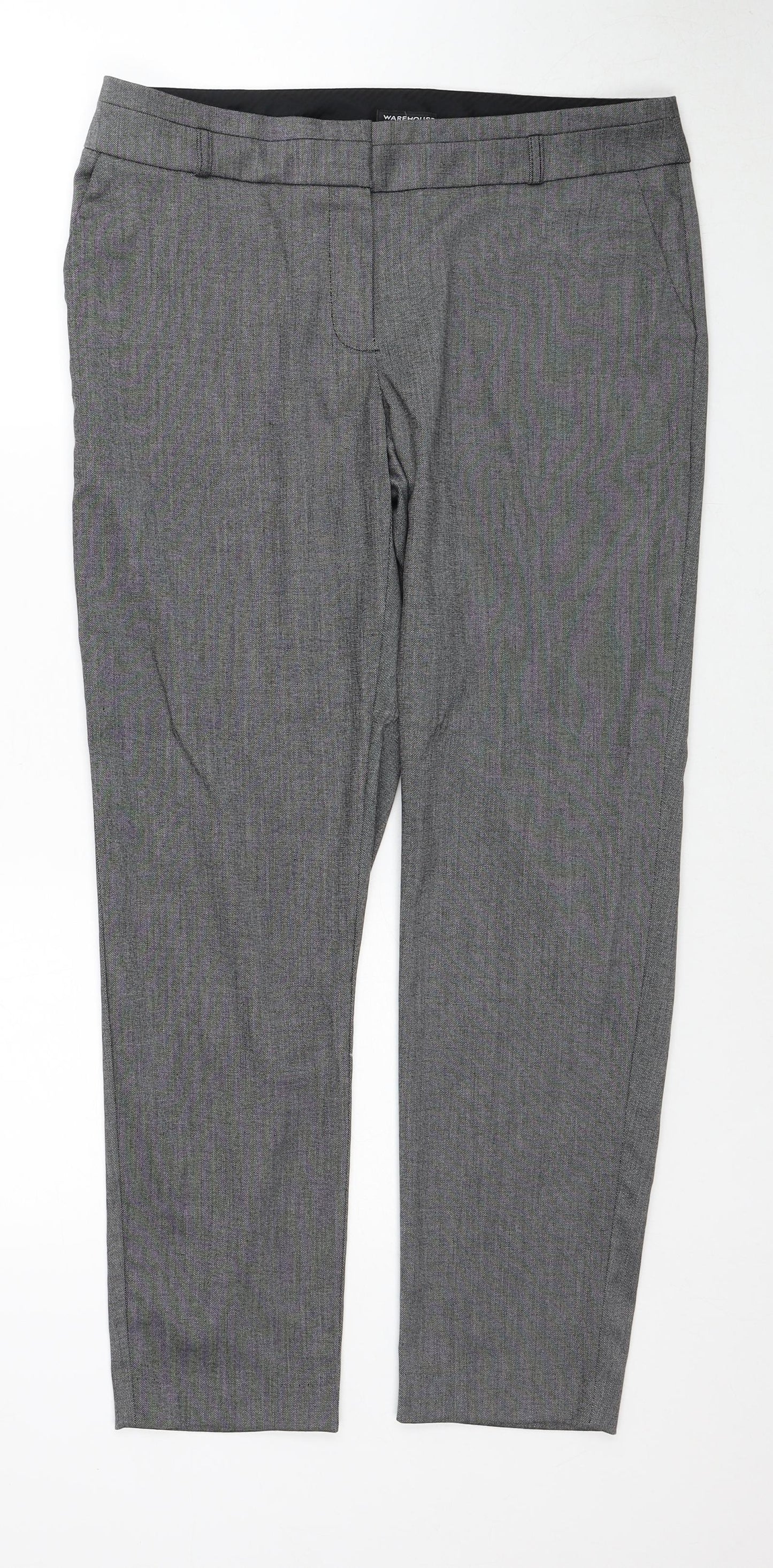Warehouse Womens Grey Geometric Polyester Trousers Size 12 Regular Zip