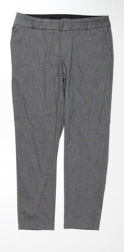 Warehouse Womens Grey Geometric Polyester Trousers Size 12 Regular Zip