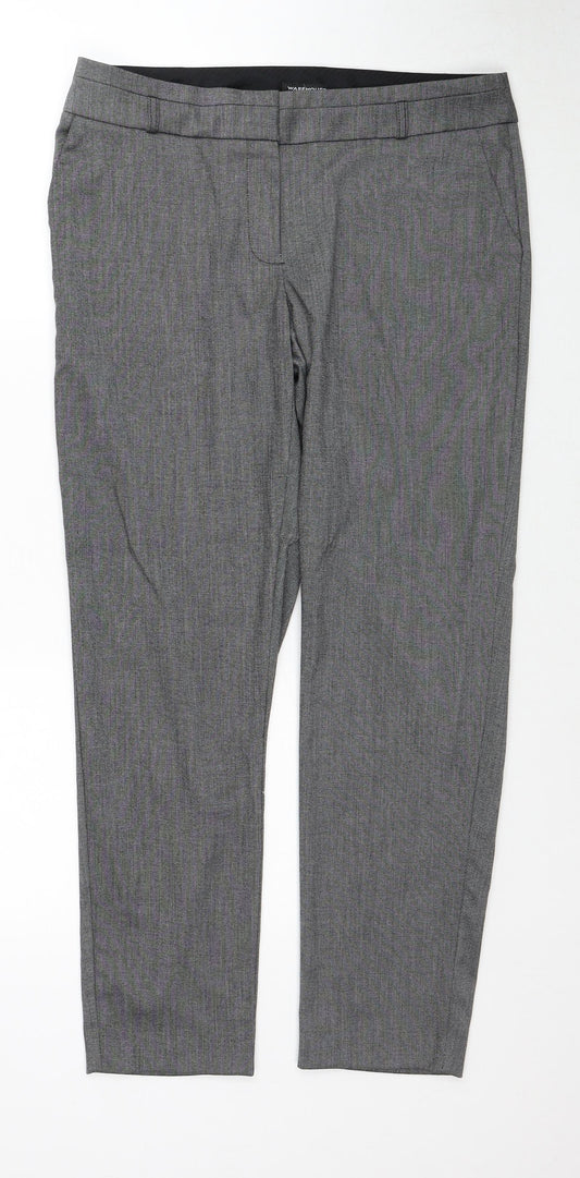 Warehouse Womens Grey Geometric Polyester Trousers Size 12 Regular Zip