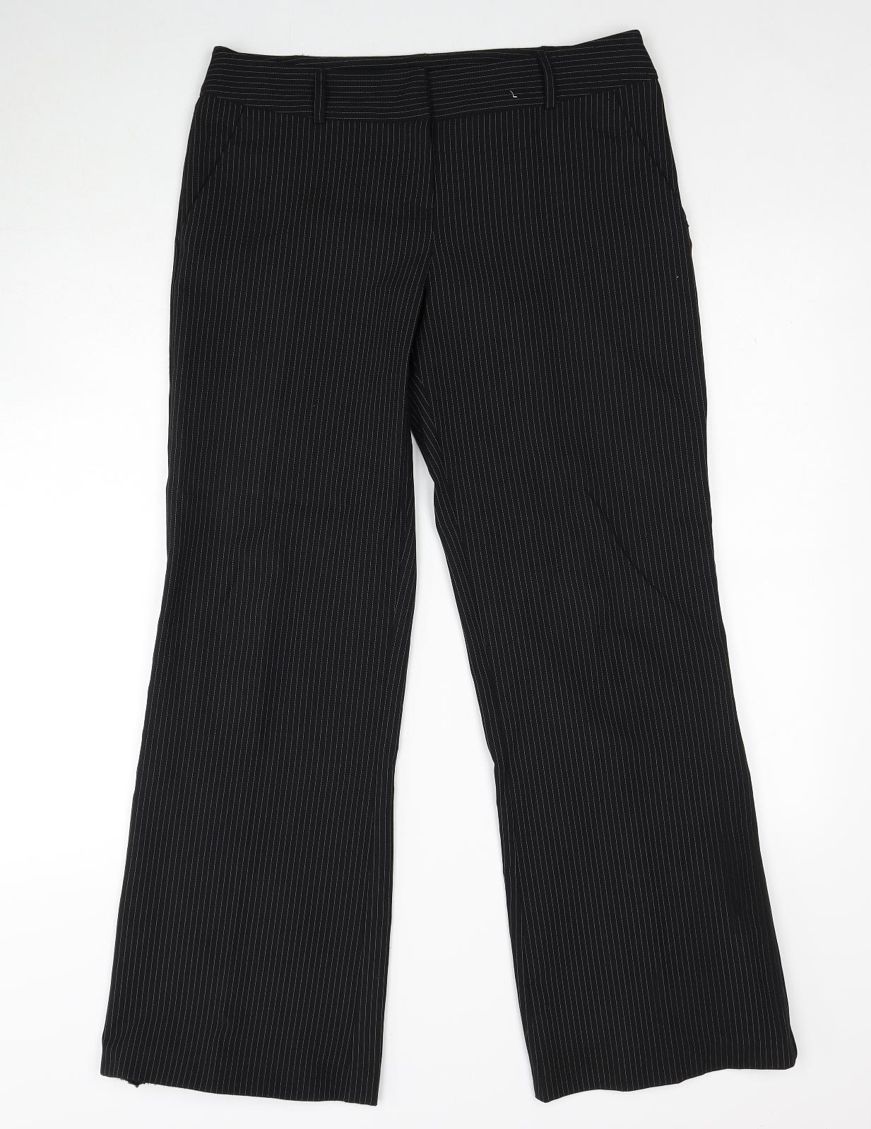 Editions Womens Black Striped Polyester Trousers Size 12 Regular Zip