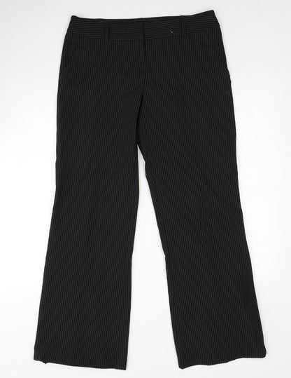 Editions Womens Black Striped Polyester Trousers Size 12 Regular Zip