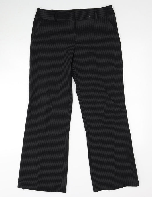 Editions Womens Black Striped Polyester Trousers Size 12 Regular Zip