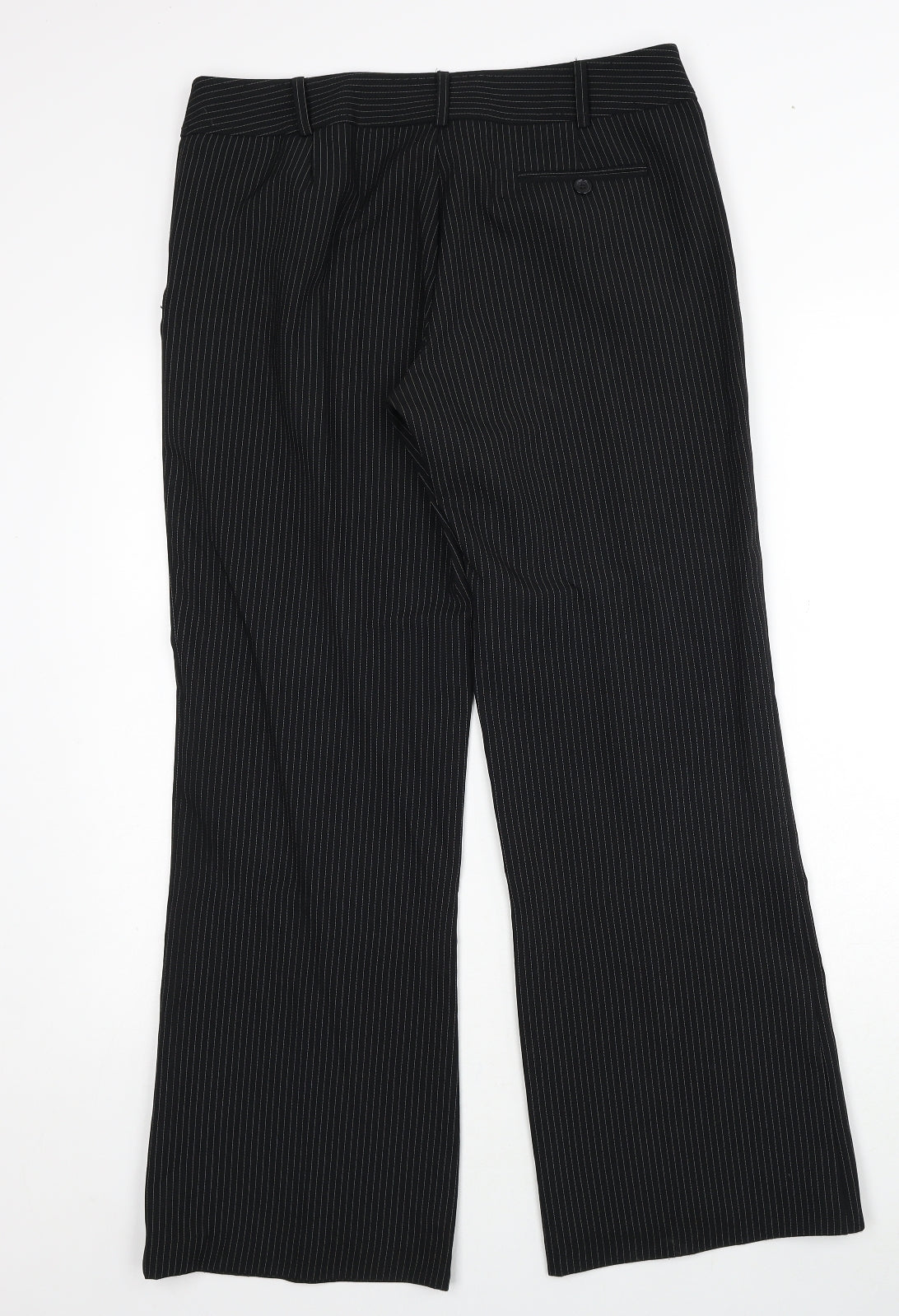 Editions Womens Black Striped Polyester Trousers Size 12 Regular Zip