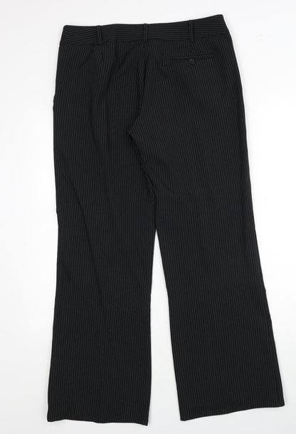 Editions Womens Black Striped Polyester Trousers Size 12 Regular Zip