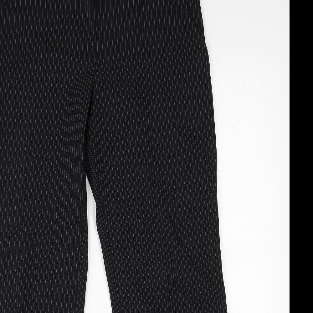Editions Womens Black Striped Polyester Trousers Size 12 Regular Zip