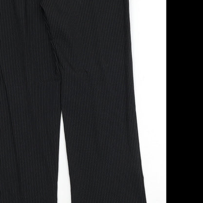 Editions Womens Black Striped Polyester Trousers Size 12 Regular Zip