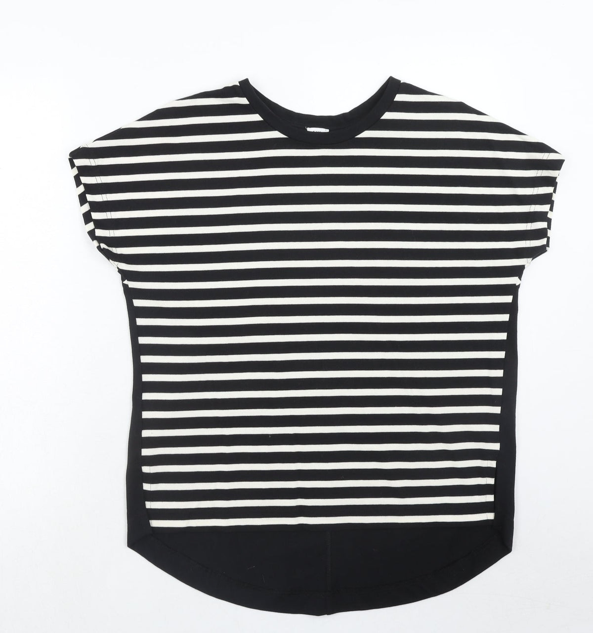 Kinn Womens Black Striped Cotton Basic Blouse Size XS Round Neck