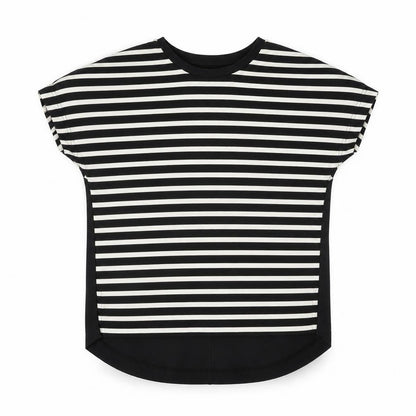 Kinn Womens Black Striped Cotton Basic Blouse Size XS Round Neck