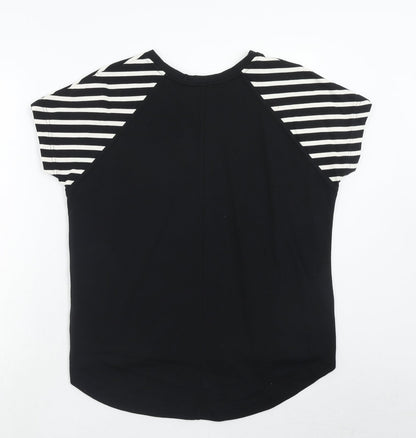 Kinn Womens Black Striped Cotton Basic Blouse Size XS Round Neck