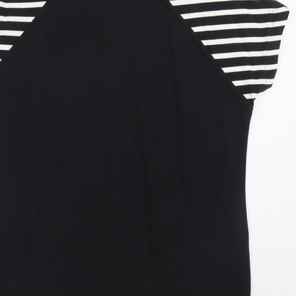 Kinn Womens Black Striped Cotton Basic Blouse Size XS Round Neck
