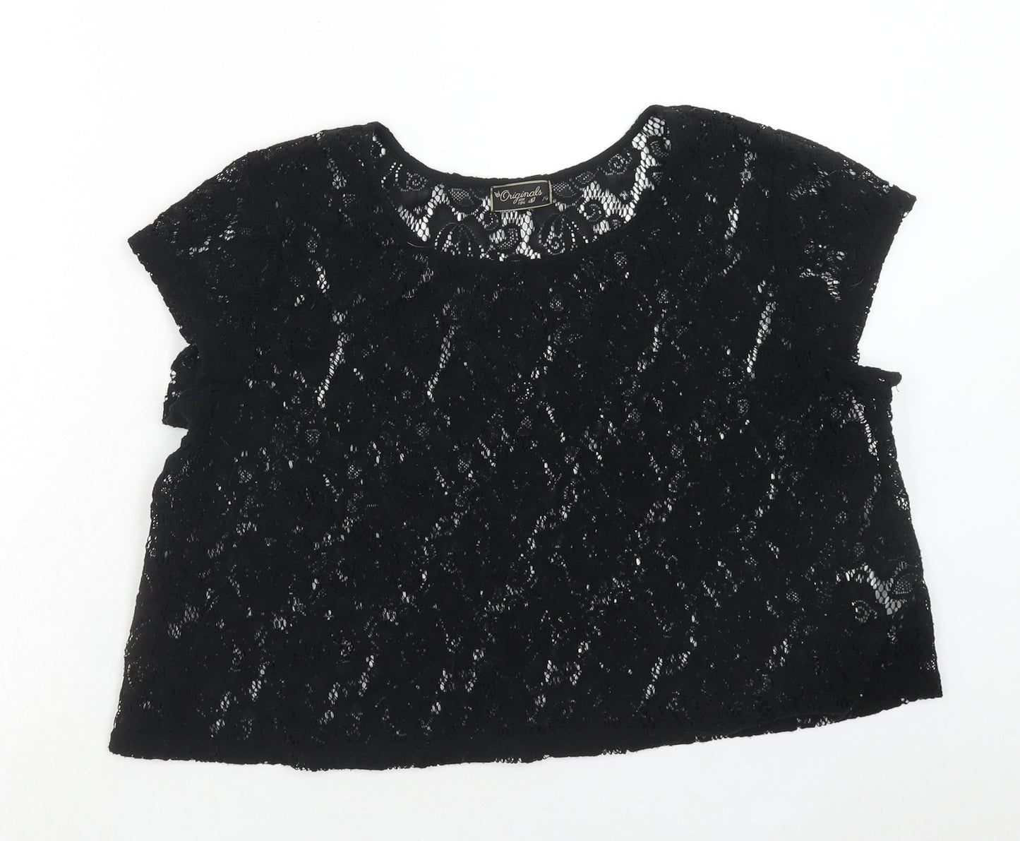 Womens UK Size 14 Original Black Cropped T-Shirt