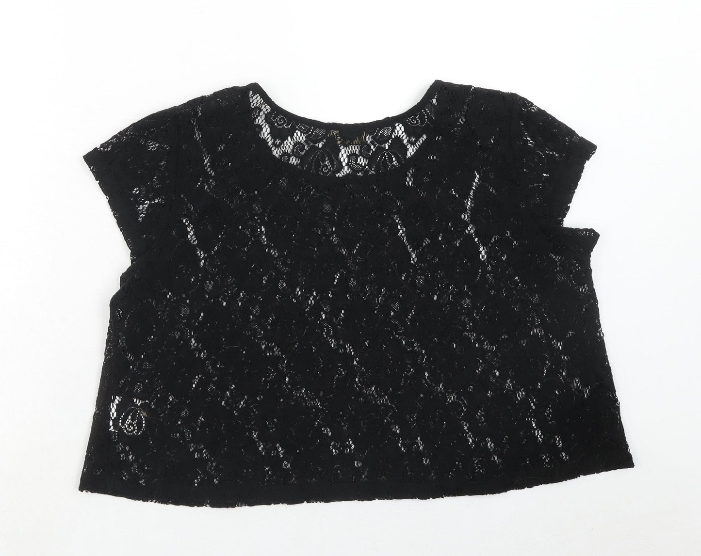 Womens UK Size 14 Original Black Cropped T-Shirt