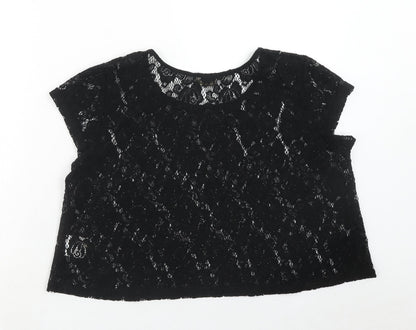 Womens UK Size 14 Original Black Cropped T-Shirt
