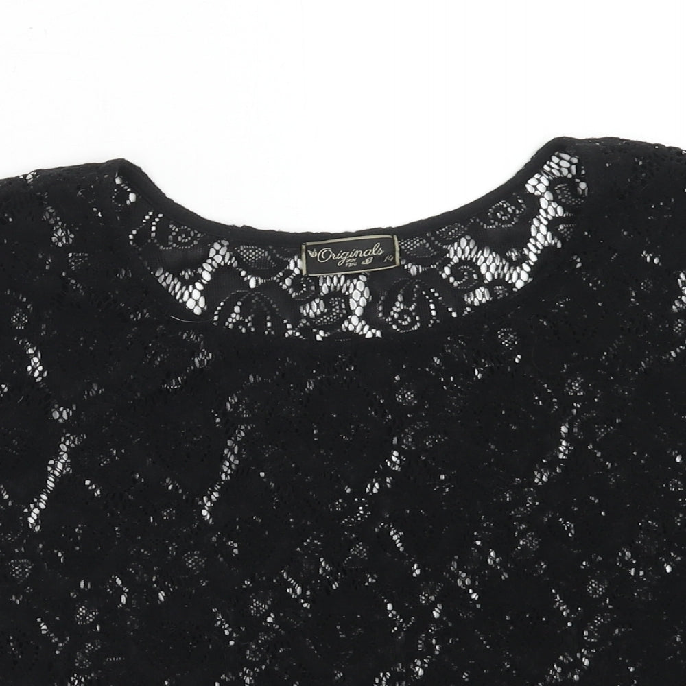 Womens UK Size 14 Original Black Cropped T-Shirt