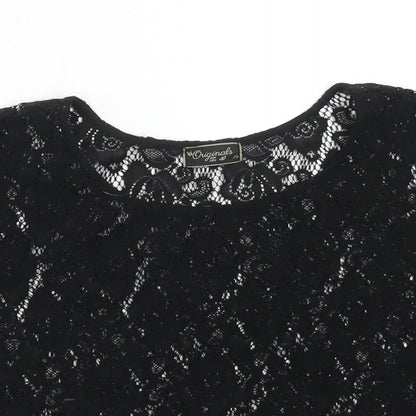 Womens UK Size 14 Original Black Cropped T-Shirt