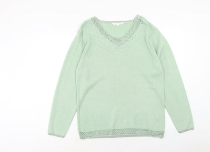 Elizabeth Scott Mens Green V-Neck Acrylic Pullover Jumper Size M Long Sleeve