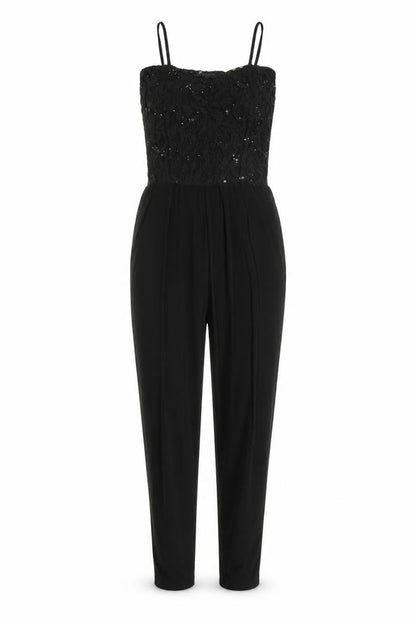 Signature Womens Black Polyester Jumpsuit One-Piece Size S Pullover - Lace Top