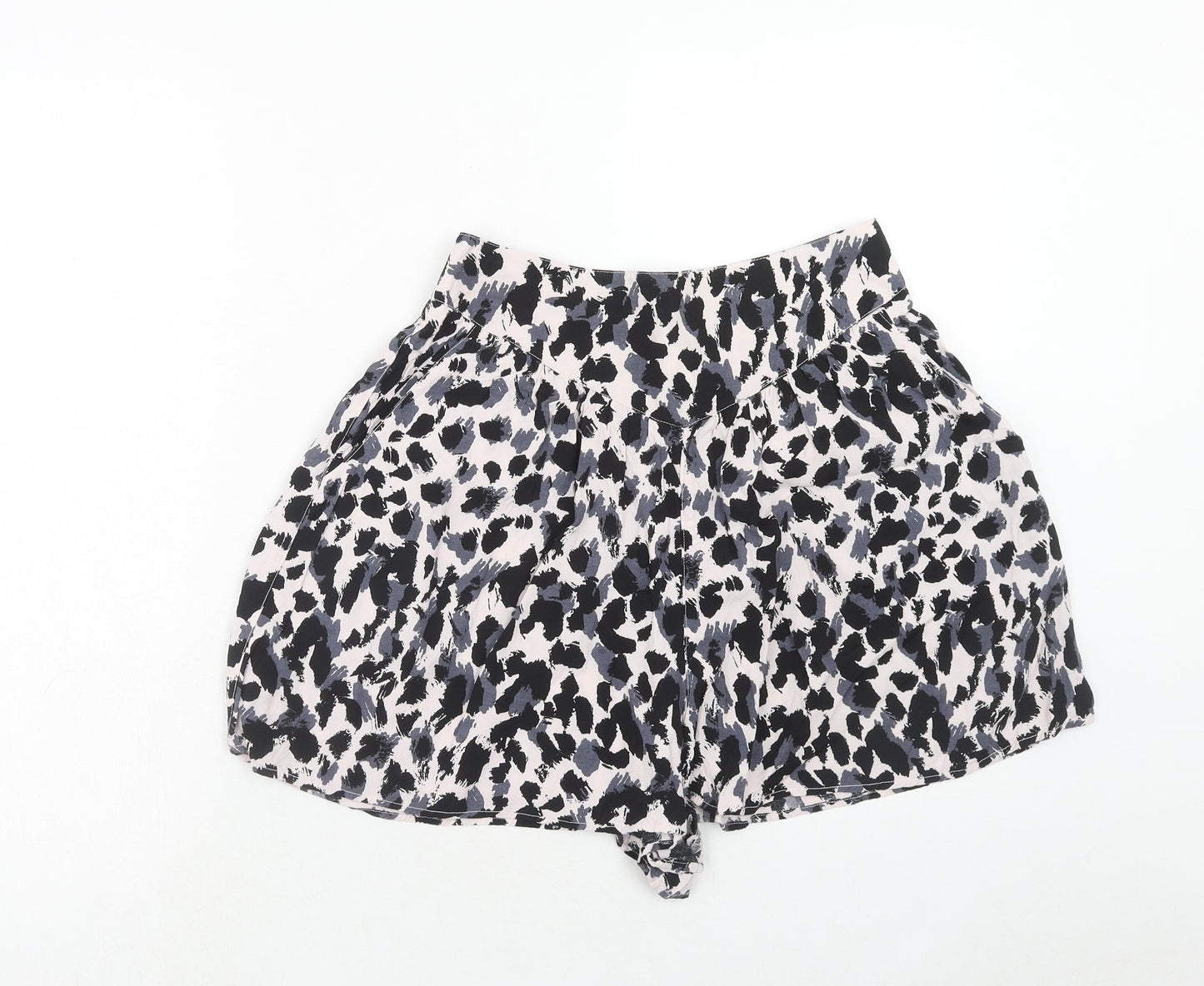 H&M Womens Pink Animal Print Viscose Basic Shorts Size 10 Regular Zip - Leopard Pattern