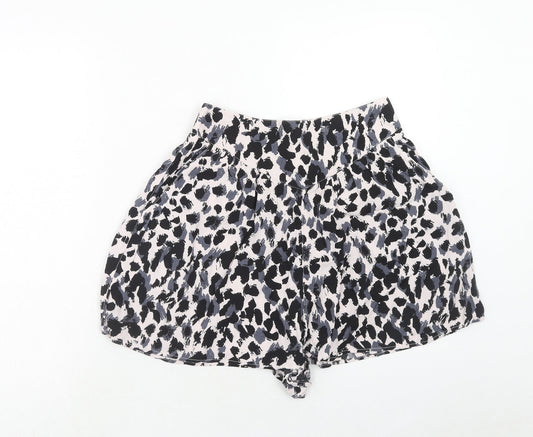 H&M Womens Pink Animal Print Viscose Basic Shorts Size 10 Regular Zip - Leopard Pattern