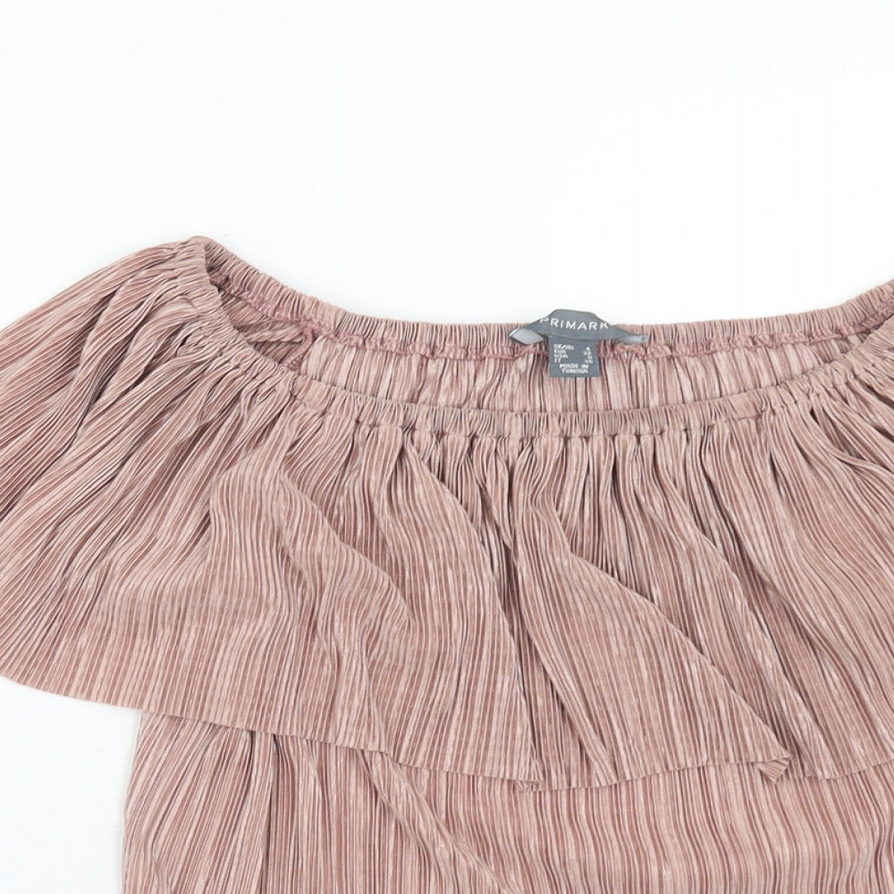 Primark Womens Brown Geometric Polyester Basic Tank Size 4 Off the Shoulder