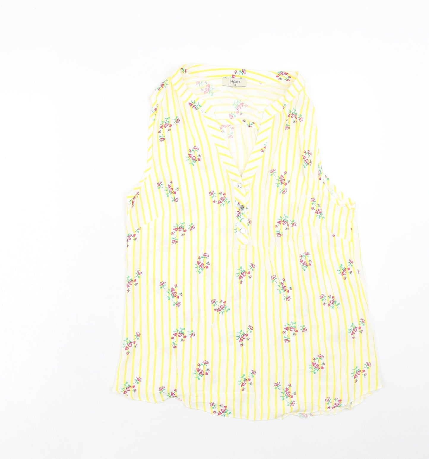 Papaya Womens Yellow Geometric Viscose Basic Tank Size 10 V-Neck