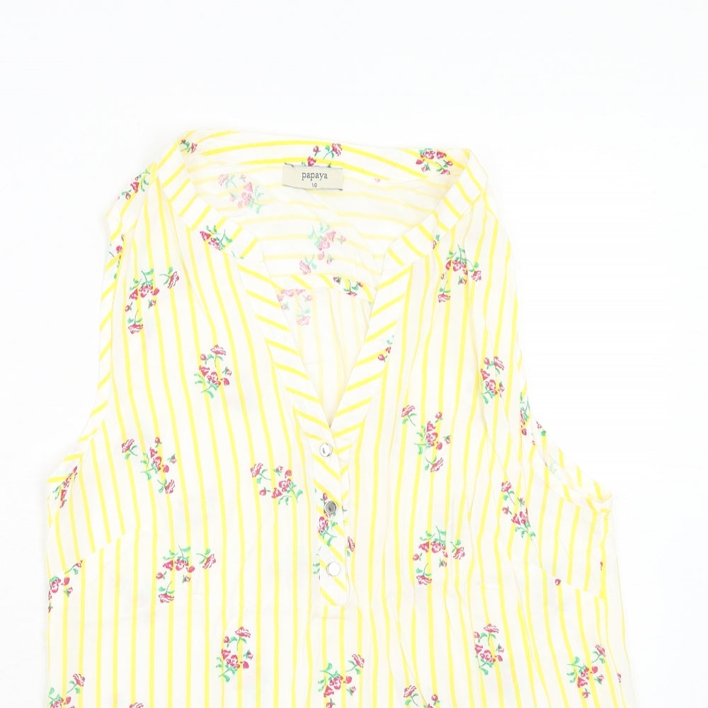 Papaya Womens Yellow Geometric Viscose Basic Tank Size 10 V-Neck