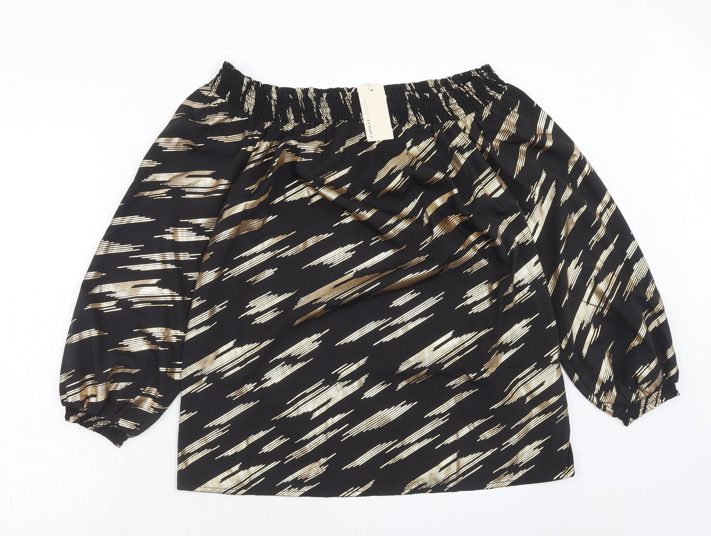 Capsule Womens Black Geometric Polyester Basic Blouse Size 10 Off the Shoulder