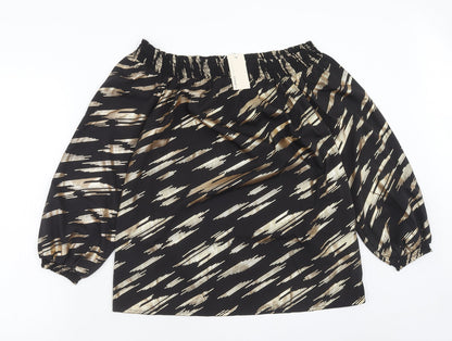 Capsule Womens Black Geometric Polyester Basic Blouse Size 10 Off the Shoulder